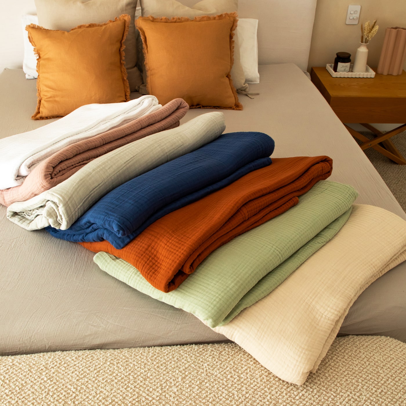 Natural muslin cotton bedding detail