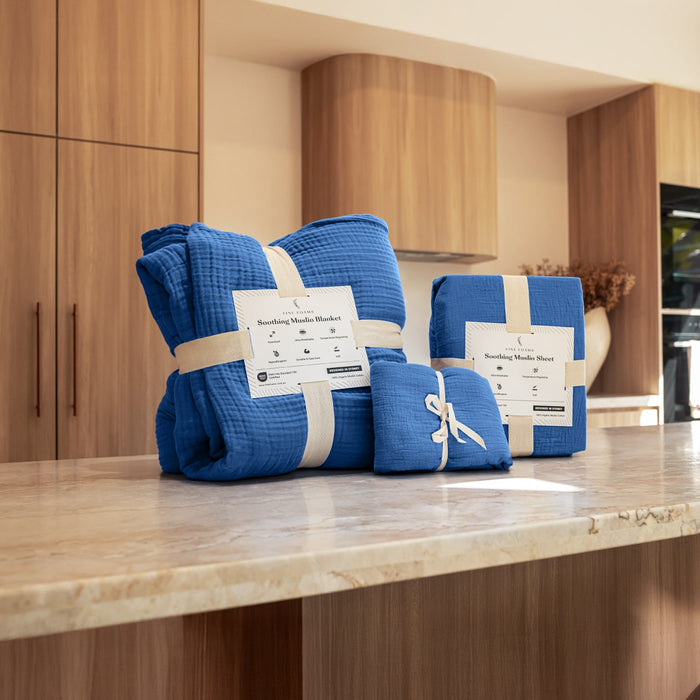 The Complete Bed muslin bedding set in Blue